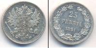 Монета 1881 – 1894 Александр III 25 пенни Серебро 1891