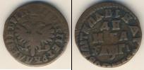 Монета 1689 – 1725 Петр I 1 деньга Медь 1713