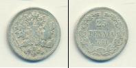Монета 1881 – 1894 Александр III 25 пенни Серебро 1891