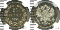 Монета 1881 – 1894 Александр III 25 пенни Серебро 1894