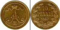 Монета 1855 – 1881 Александр II 10 пенни Медь 1867