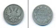 Монета 1881 – 1894 Александр III 25 пенни Серебро 1894