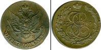 Монета 1762 – 1796 Екатерина II 5 копеек Медь 1785