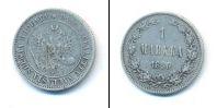 Монета 1881 – 1894 Александр III 1 марка Серебро 1890