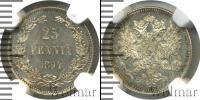 Монета 1881 – 1894 Александр III 25 пенни Серебро 1894