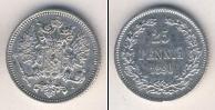 Монета 1881 – 1894 Александр III 25 пенни Серебро 1890