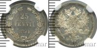 Монета 1881 – 1894 Александр III 25 пенни Серебро 1894