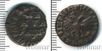 Монета 1689 – 1725 Петр I 1 деньга Медь 1714