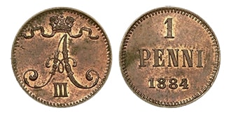 1 пенни 1884 года Александр 3