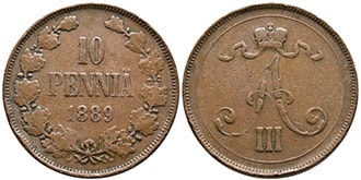 10 пенни 1889 года Александр 3