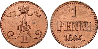 1 пенни 1864 года Александр 2