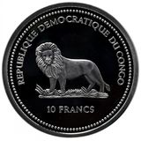  10 франков 2004, серебро (Ag 925) | Зимородок (кингфишер) — Конго, фото 1 