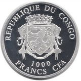 1000 франков 2016, серебро (Ag 925) | Обезьяна с клевером — Конго, фото 1 