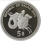  5 долларов 2001, серебро (Ag 925) | Рыба-бабочка — Палау, фото 1 